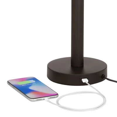 Franklin Iron Works Bernie Industrial Table Lamps 25" High Set Of 2 Rich Bronze With USB Charging Port Tan Drum Shade For Bedroom Living Room Bedside 5 Franklin Iron Works Bernie Industrial Table Lamps 25" High Set Of 2 Rich Bronze With USB Charging Port Tan Drum Shade For Bedroom Living Room Bedside - Image 3