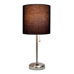 19.5" Bedside Power Outlet Base Metal Table Desk Lamp Brushed Steel With Fabric Shade Black - Creekwood Home -Northlight Store GUEST e8d23636 9146 4cdd a6fb 1762d3a45fc7