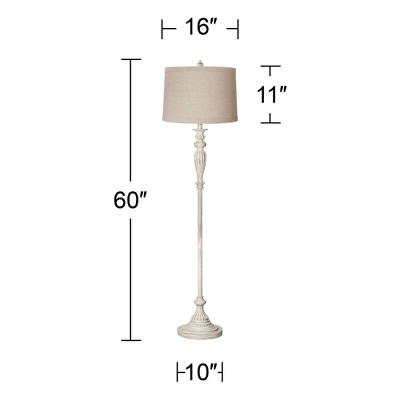 360 Lighting Vintage Shabby Chic Floor Lamp 60" Tall Antique White Washed Natural Linen Fabric Drum Shade For Living Room Reading Bedroom Office 8 360 Lighting Vintage Shabby Chic Floor Lamp 60" Tall Antique White Washed Natural Linen Fabric Drum Shade For Living Room Reading Bedroom Office - Image 6
