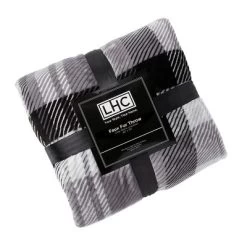 Plaid Faux Fur Throw Blanket- Luxurious, Soft, Hypoallergenic Plaid Printed Flannel Blanket, 60"x70" By Hastings Home (Grey)