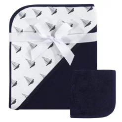Hudson Baby Infant Boy Cotton Hooded Towel And Washcloth 2pc Set, Sailboat, One Size