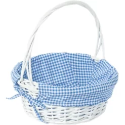 Wickerwise White Round Willow Gift Basket, With Gingham Liner And Handles -Northlight Store GUEST eb5de11f 236f 4700 b8f9 f99c15421049