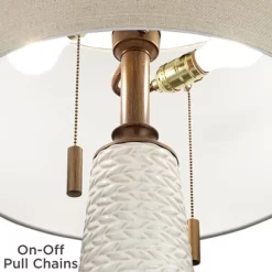 Possini Euro Design Kingston Modern Mid Century Table Lamp 32 3/4" Tall White Grooved Patterned Ceramic Taupe Drum Shade For Bedroom Living Room House -Northlight Store GUEST ec64909a cf72 4850 8ac8 5218ccf903c7