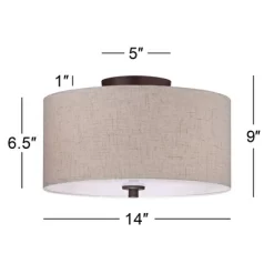 Regency Hill Sylvan Modern Ceiling Light Semi Flush Mount Fixture 14" Wide Bronze 3-Light Oatmeal Fabric Drum Shade For Bedroom Kitchen Living Room -Northlight Store GUEST f0963af3 123f 45f3 9682 fe553a845f8e