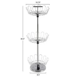 Hastings Home Revolving Shoe Tree Organizer Rack With Three Tiers - 10.75" X 10.75" X 30.5", Chrome