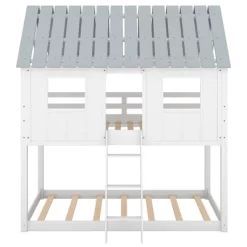 Twin Over Twin Low Bunk Beds With House Shaped Roof And Guardrail, White-ModernLuxe -Northlight Store GUEST f3759667 2c9b 4baa a7bf 15f9a4b8f28f