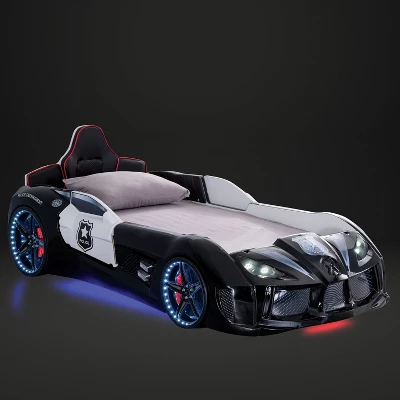 Twin Tarryton Police Cruiser Bed With Led Lights And Sound Black/White - MiBasics 3 Twin Tarryton Police Cruiser Bed With Led Lights And Sound Black/White - MiBasics