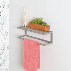 Honey-Can-Do Steel Bathroom Slatted Shelf With Towel Bar Gray -Northlight Store GUEST f44247d0 ea37 4b07 9a4d 6011c9b28600