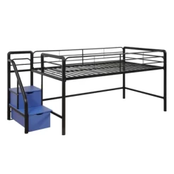 Kids' Junior Metal Loft Bed With Storage Steps And Curtain Set Black/Blue - Room & Joy -Northlight Store GUEST f4b05a0e 5fee 4a0f 9717 6cbc23be3516
