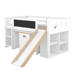 Wood Loft Bed With Slide, Cabinets, Blackboard, Desk And Chair-ModernLuxe -Northlight Store GUEST f5b59c64 c2ed 404f b0de f293f15f7c56