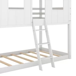 Twin Over Twin Low Bunk Beds With House Shaped Roof And Guardrail, White-ModernLuxe -Northlight Store GUEST f701df88 344a 4153 a870 577797c403a1