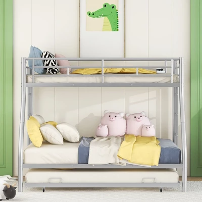 Twin Over Full Steel Bunk Bed With Twin Size Trundle Bed And Two-Side Ladders-ModernLuxe 3 Twin Over Full Steel Bunk Bed With Twin Size Trundle Bed And Two-Side Ladders-ModernLuxe