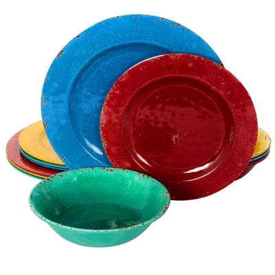 Gibson Studio California Mauna 12 Piece Assorted Crackle Decal Melamine Dinnerware Set 6 Gibson Studio California Mauna 12 Piece Assorted Crackle Decal Melamine Dinnerware Set - Image 4