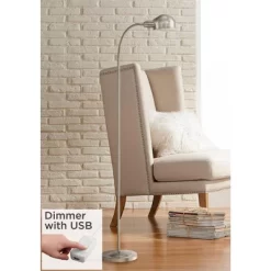 360 Lighting Modern Task Floor Lamp With USB Charging Port 61" Tall Satin Nickel Adjustable Gooseneck Arm For Living Room Reading