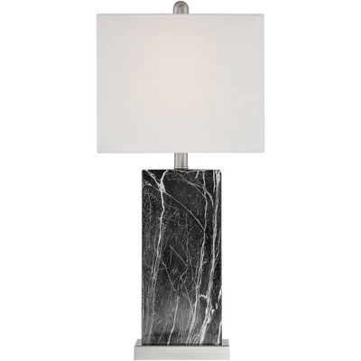 360 Lighting Connie Modern Table Lamps Set Of 2 With White Marble Riser 25" High Black Faux Marble USB Charging Port White Rectangular Shade For Desk 7 360 Lighting Connie Modern Table Lamps Set Of 2 With White Marble Riser 25" High Black Faux Marble USB Charging Port White Rectangular Shade For Desk - Image 5