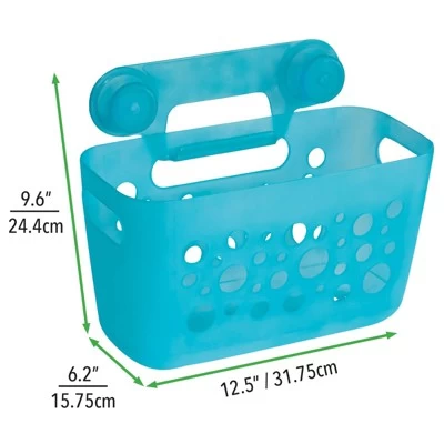MDesign Kids Suction Wall Mounted Storage Basket For Bathroom, Small - Aqua Blue 4 MDesign Kids Suction Wall Mounted Storage Basket For Bathroom, Small - Aqua Blue - Image 2