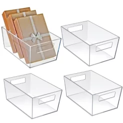 Azar Displays Small Organizer Storage Tote Bin With Handle 9"W X 6"D X 4"H, 4-Pack