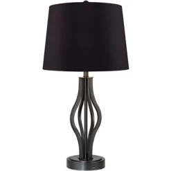 360 Lighting Heather Modern Industrial Table Lamps 25 3/4" High Set Of 2 Dark Iron With USB Charging Port Black Faux Silk Drum Shade For Bedroom Desk -Northlight Store GUEST fd897293 983d 4176 ae20 94cefa4789d0