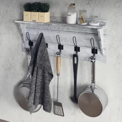 Emma And Oliver Rustic Country Wall Mounted Entryway Shelf With 5 Rustic Hooks And Wood Construction -Northlight Store GUEST fe2268c2 14c7 41ef 97e3 c6fd992e6fee