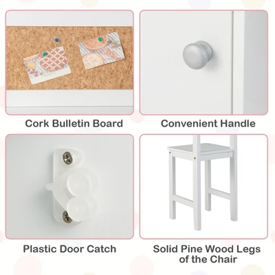 Costway Kids Desk And Chair Set Study Writing Workstation With Bookshelf & Bulletin Board 10 Costway Kids Desk And Chair Set Study Writing Workstation With Bookshelf & Bulletin Board - Image 8