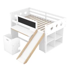 Wood Loft Bed With Slide, Cabinets, Blackboard, Desk And Chair-ModernLuxe -Northlight Store GUEST fe96f795 76c7 4954 9016 ffa644699306