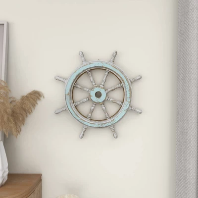 Wood Sail Boat Ship Wheel Wall Decor With Distressing Blue - Olivia & May 19 Wood Sail Boat Ship Wheel Wall Decor With Distressing Blue - Olivia & May - Image 17