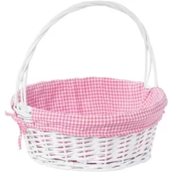 Wickerwise White Round Willow Gift Basket, With Gingham Liner And Handles -Northlight Store GUEST fff83b74 a66a 47be abad 3d0f9a90bcd9